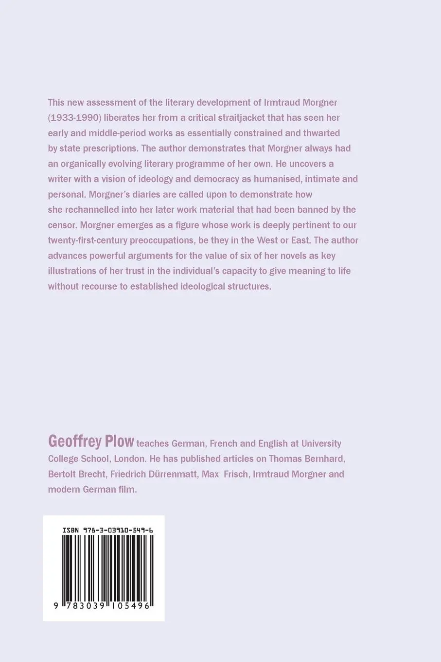 Rückseite: 9783039105496 | Irmtraud Morgner: Adventures in Knowledge, 1959-1974 | Geoffrey Plow