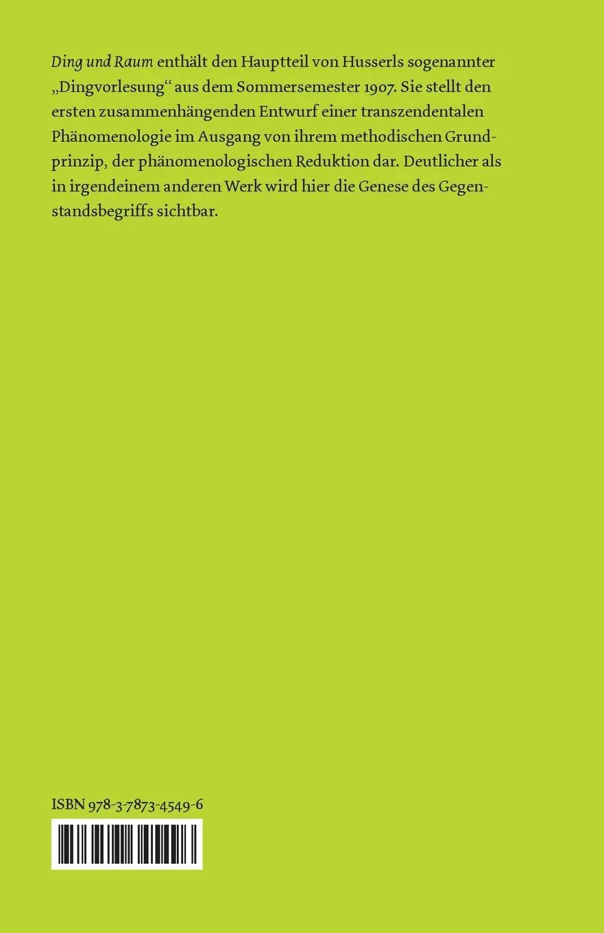 Rückseite: 9783787345496 | Ding und Raum | Edmund Husserl | Taschenbuch | 398 S. | Deutsch | 2023