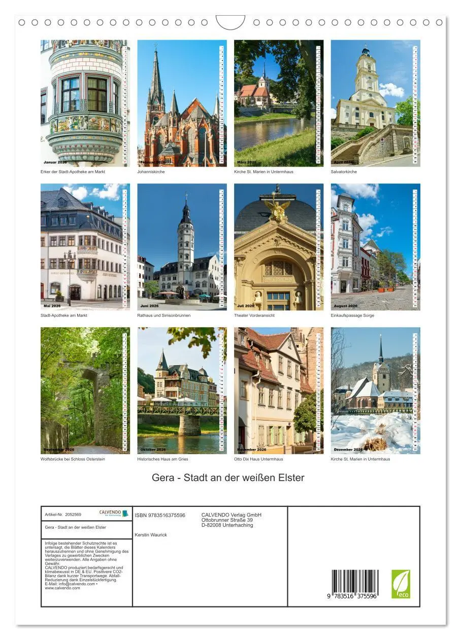 Bild: 9783516375596 | Gera - Stadt an der weißen Elster (Wandkalender 2026 DIN A3 hoch),...