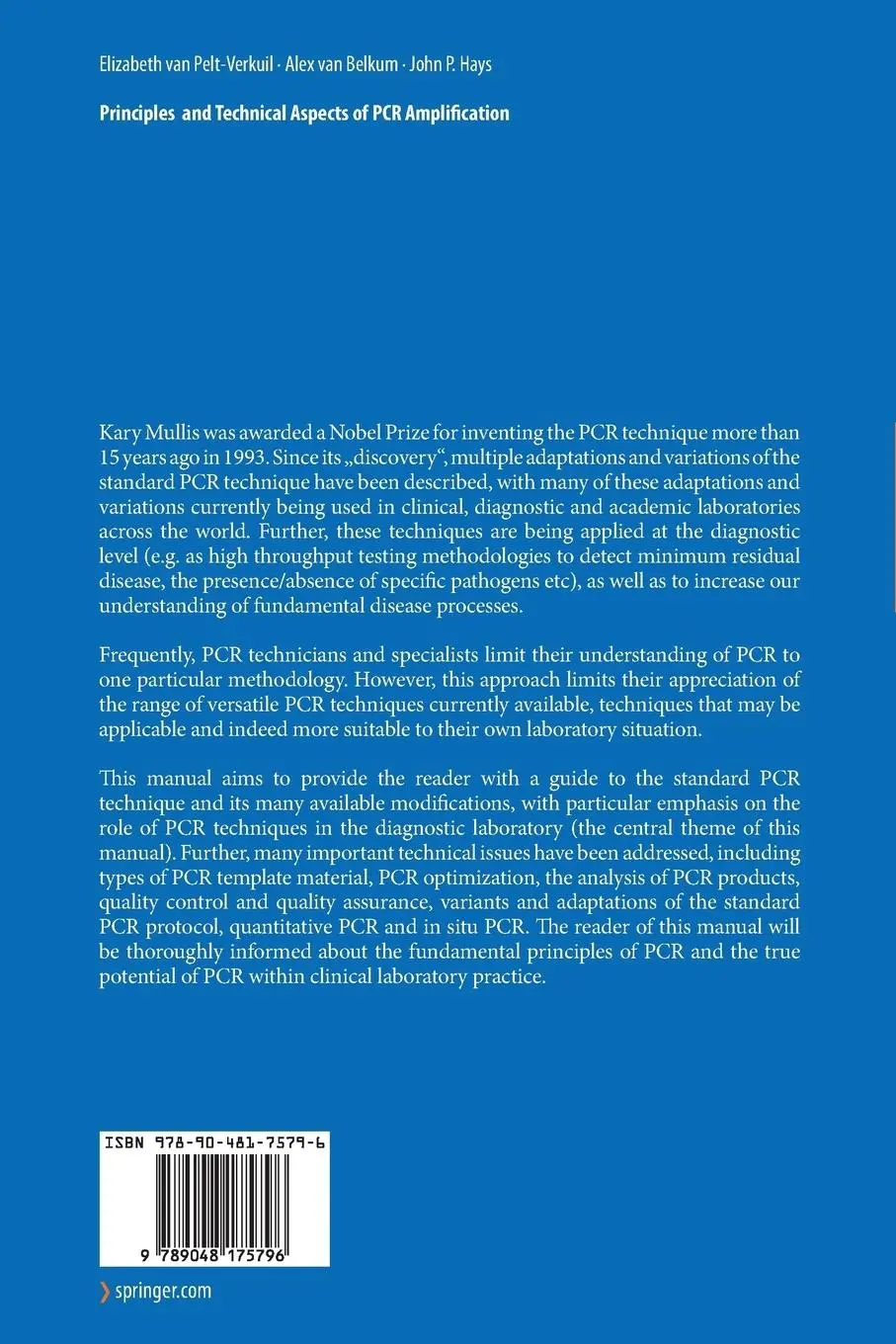 Rückseite: 9789048175796 | Principles and Technical Aspects of PCR Amplification | Taschenbuch