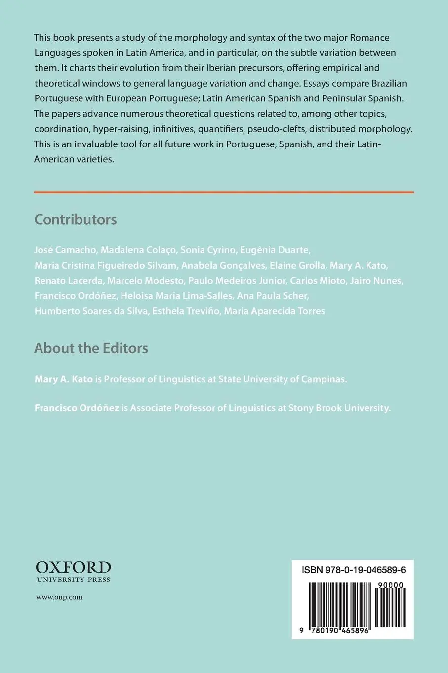Rückseite: 9780190465896 | Morphosyntax of Portuguese and Spanish in Latin America | Kato (u. a.)