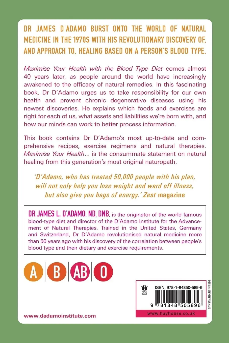Rückseite: 9781848505896 | Maximise Your Health with the Blood Type Diet | James L. D'Adamo