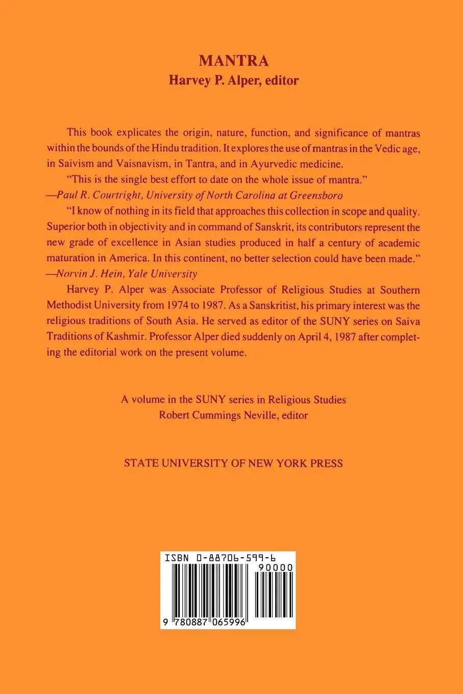 Rückseite: 9780887065996 | Mantra | Harvey P. Alper | Taschenbuch | Englisch | 1988 | SUNY Press