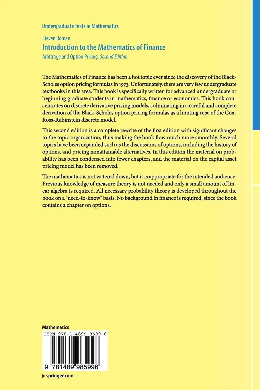 Rückseite: 9781489985996 | Introduction to the Mathematics of Finance | Steven Roman | Buch | xvi