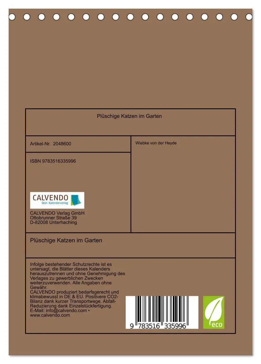 Bild: 9783516335996 | Plüschige Katzen im Garten (Tischkalender 2026 DIN A5 hoch),...