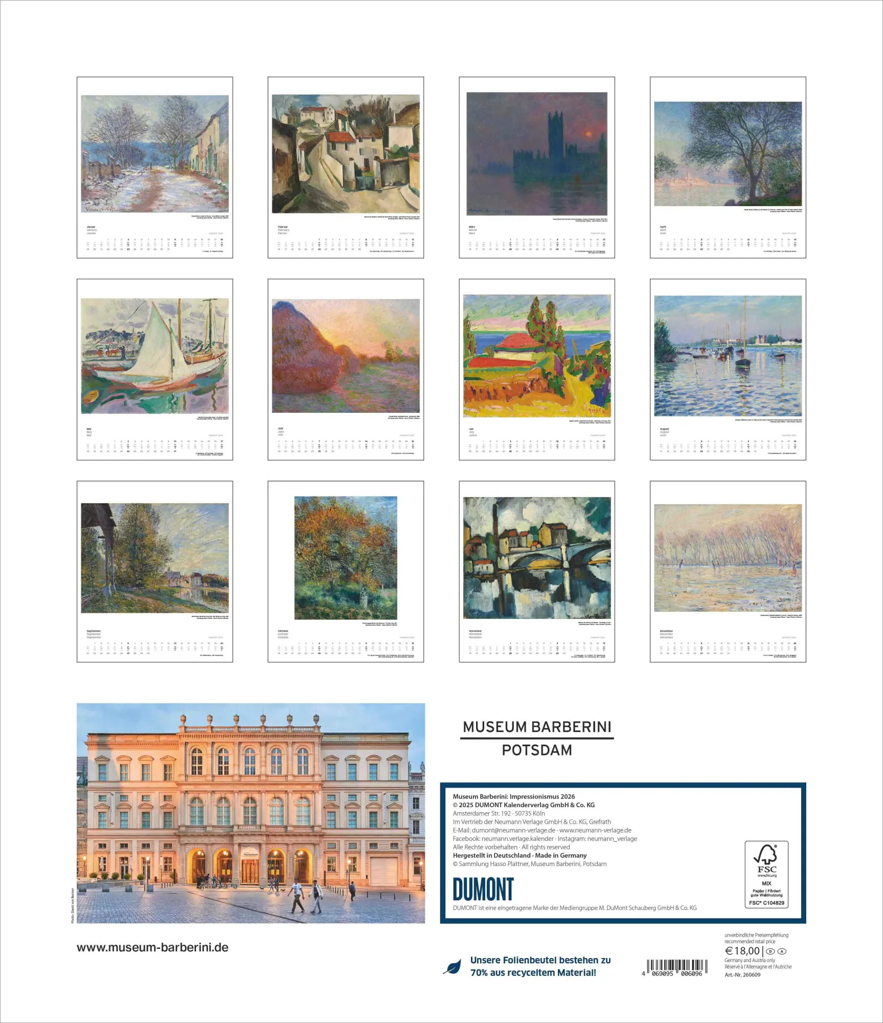 Bild: 4069095006096 | Impressionismus 2026 - Kunstkalender - Museum Barberini -...