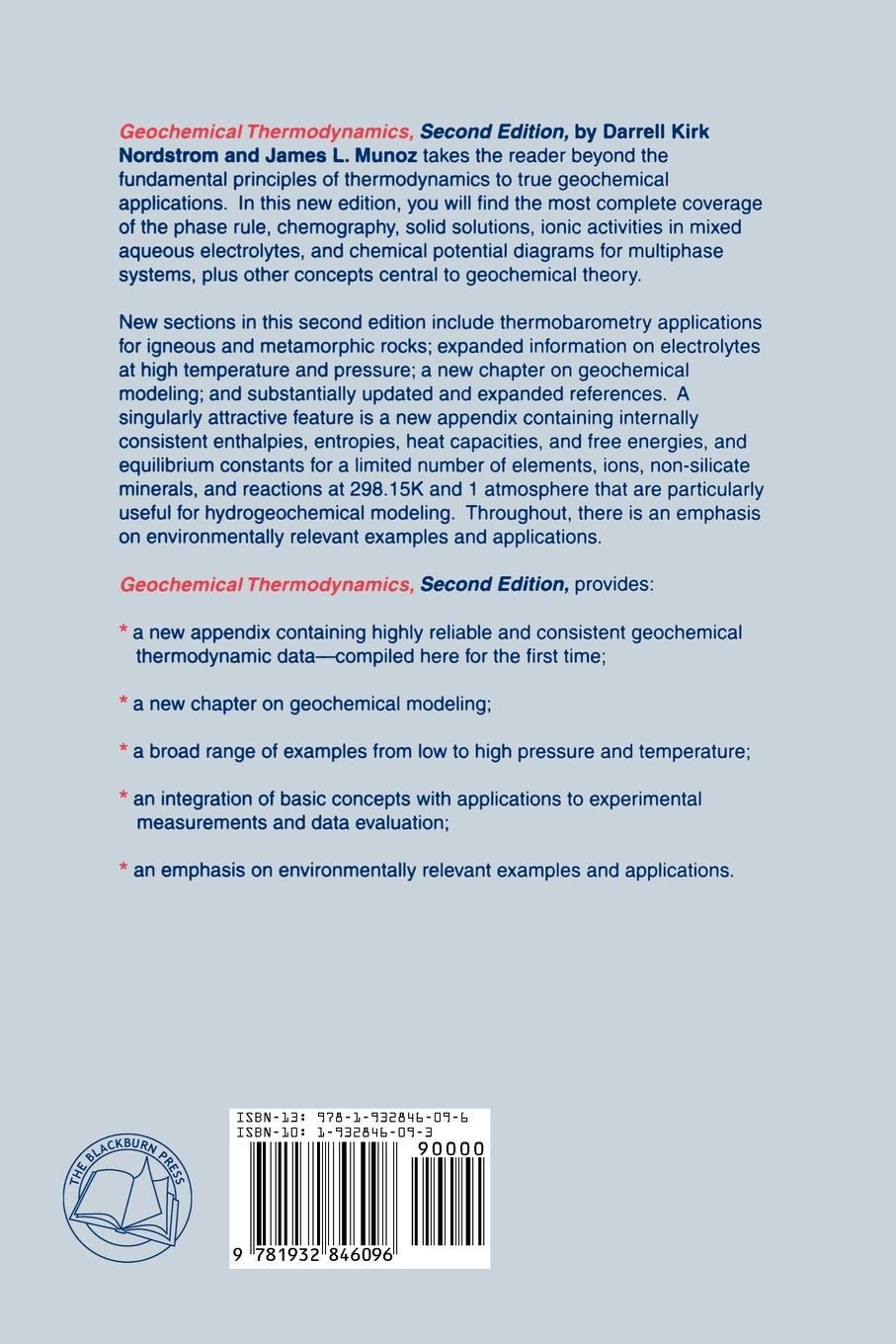 Rückseite: 9781932846096 | Geochemical Thermodynamics | Darrell Kirk Nordstrom (u. a.) | Buch