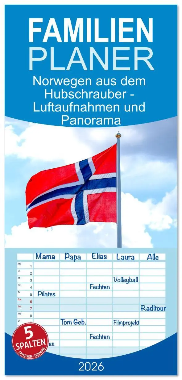 Cover: 9783516606096 | Familienplaner 2026 - Norwegen aus dem Hubschrauber - Luftaufnahmen...