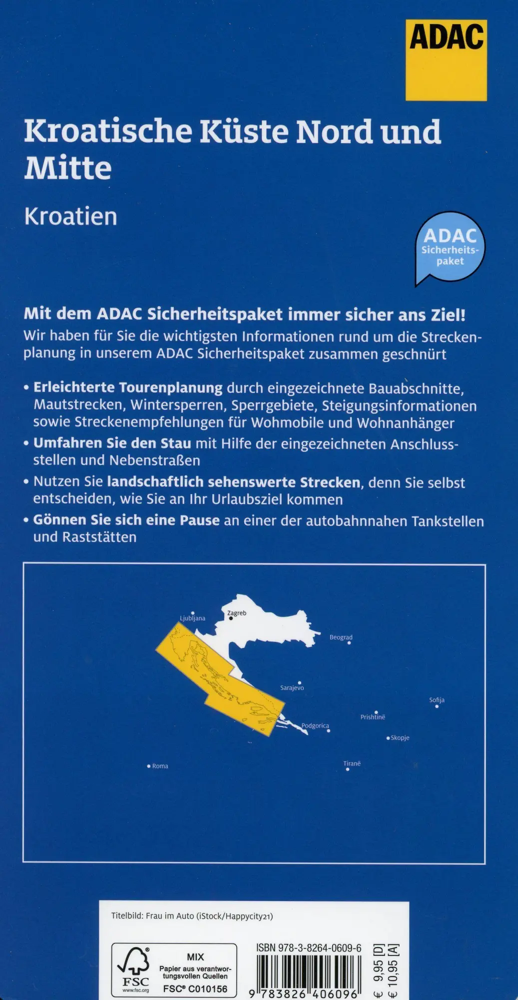 Bild: 9783826406096 | ADAC Urlaubskarte HR Kroatische Küste, Nord und Mitte 1:200 000 | 1 S.