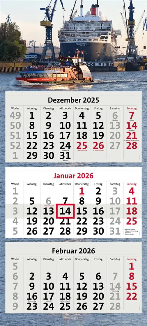 Cover: 9783947036196 | HAMBURGS HAFEN 2026 | 3-Monatskalender "HAMBURGS HAFEN 2026" | Mönch