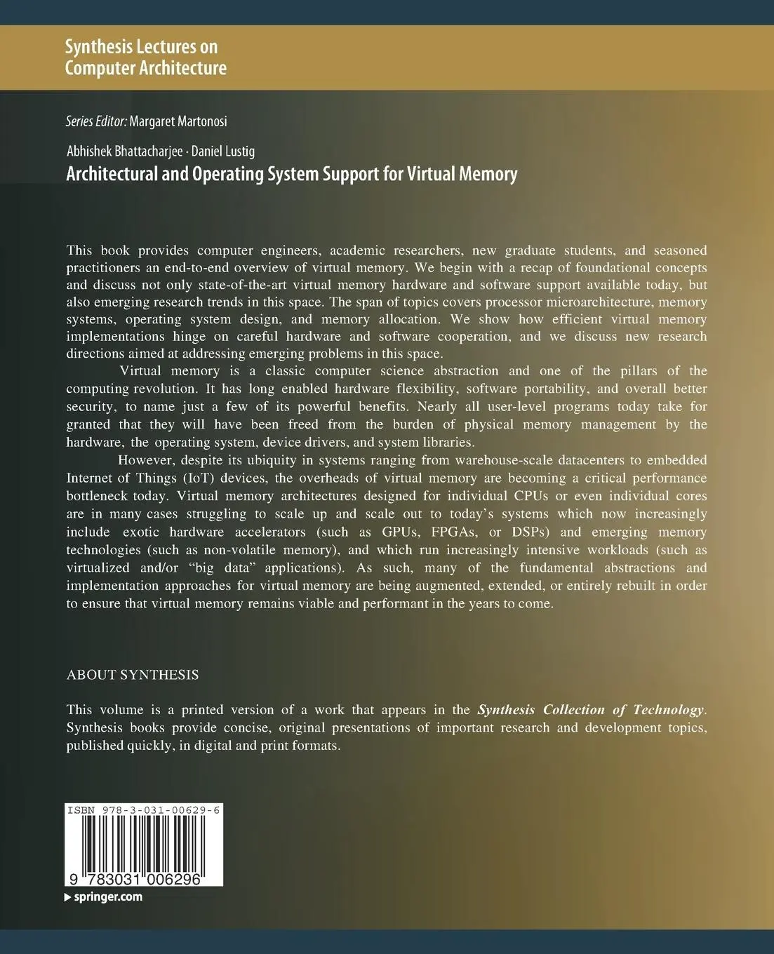 Rückseite: 9783031006296 | Architectural and Operating System Support for Virtual Memory | Buch