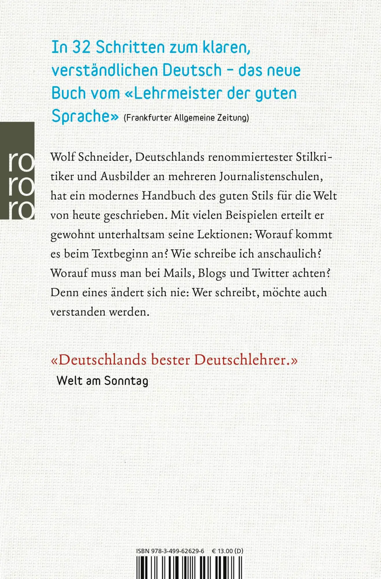 Rückseite: 9783499626296 | Deutsch für junge Profis | Wie man gut und lebendig schreibt | Buch