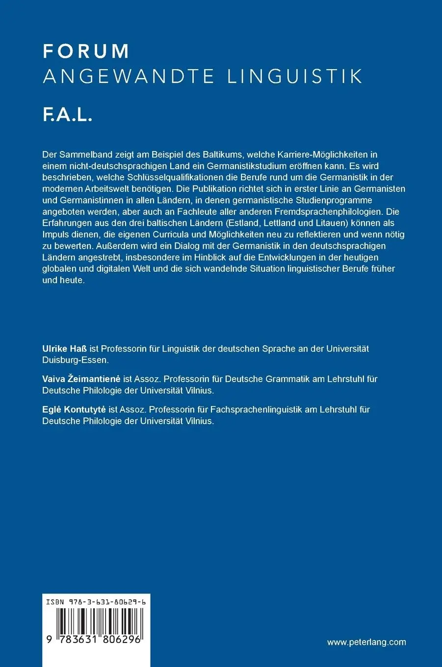 Rückseite: 9783631806296 | Germanistik für den Beruf | Ulrike Haß (u. a.) | Buch | Gebunden