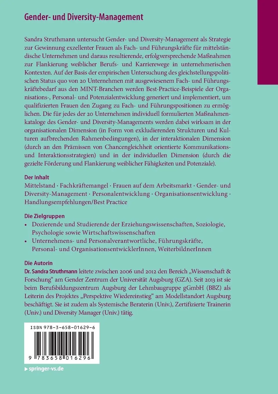 Rückseite: 9783658016296 | Gender- und Diversity-Management | Sandra Struthmann | Taschenbuch