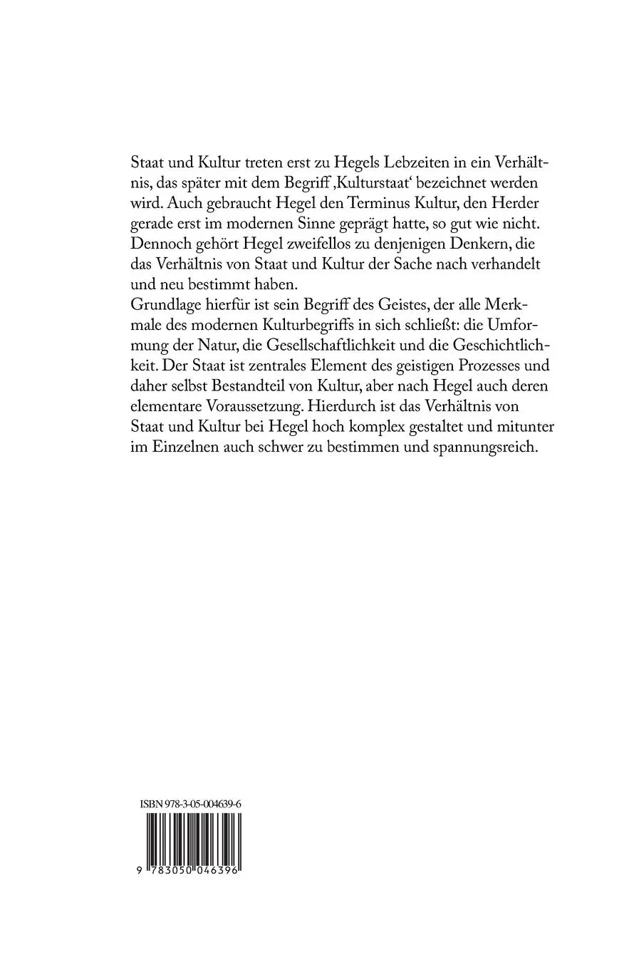 Rückseite: 9783050046396 | Staat und Kultur bei Hegel | Jure Zovko (u. a.) | Buch | 250 S. | 2010
