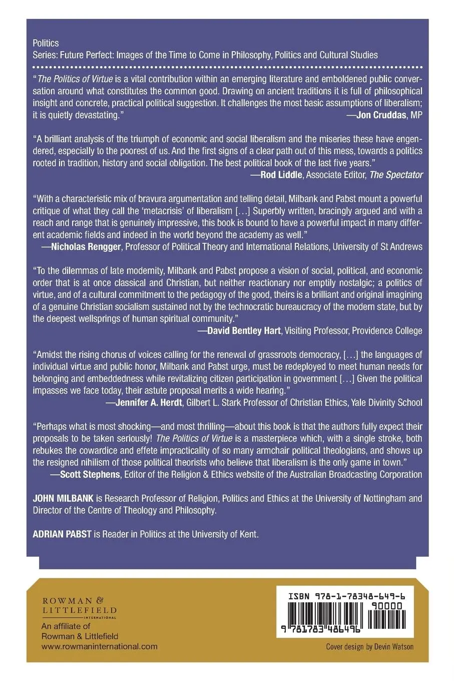 Rückseite: 9781783486496 | The Politics of Virtue | Post-Liberalism and the Human Future | Buch