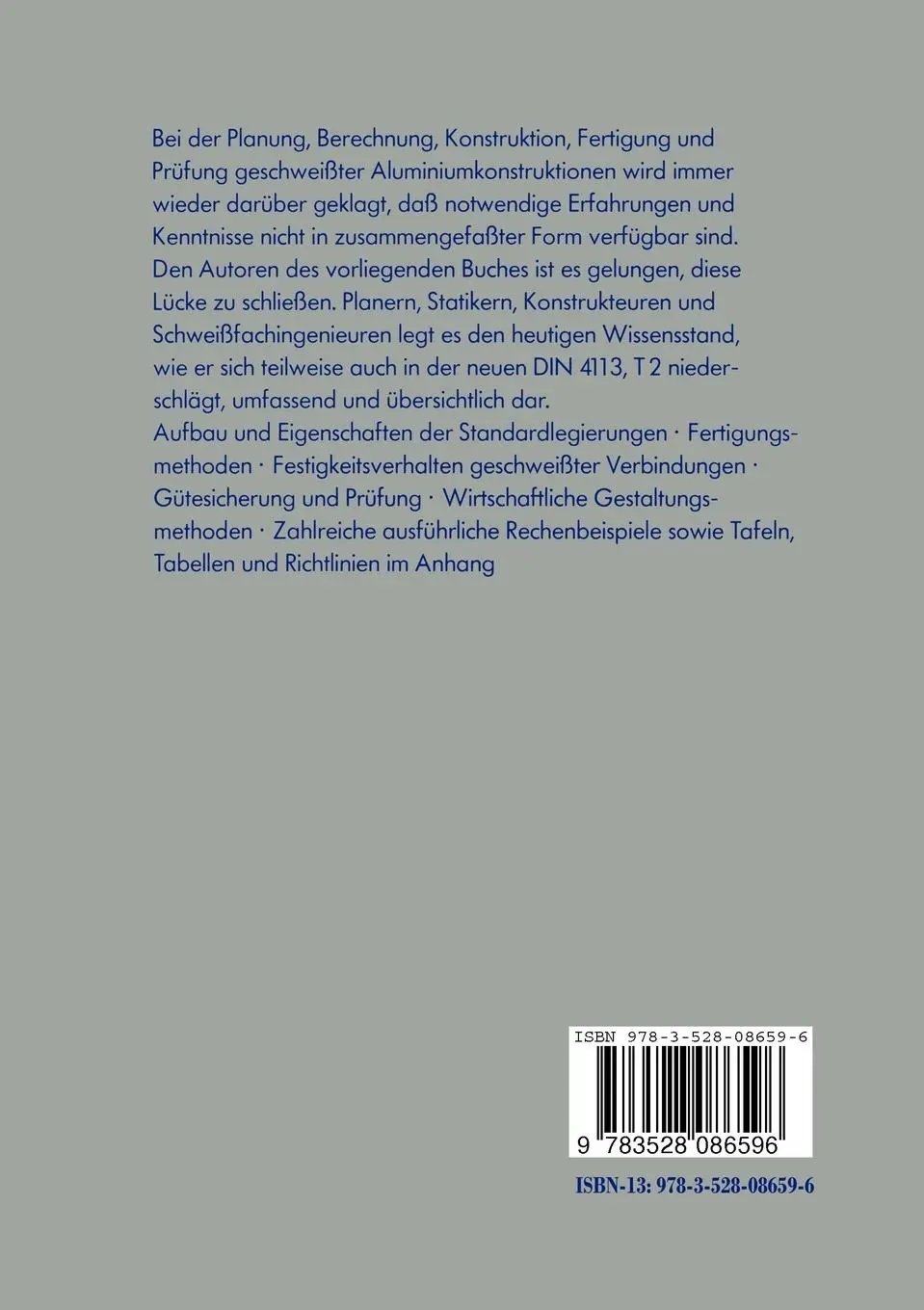 Rückseite: 9783528086596 | Geschweisste Aluminiumkonstruktionen | Gerhard Steidl (u. a.) | Buch