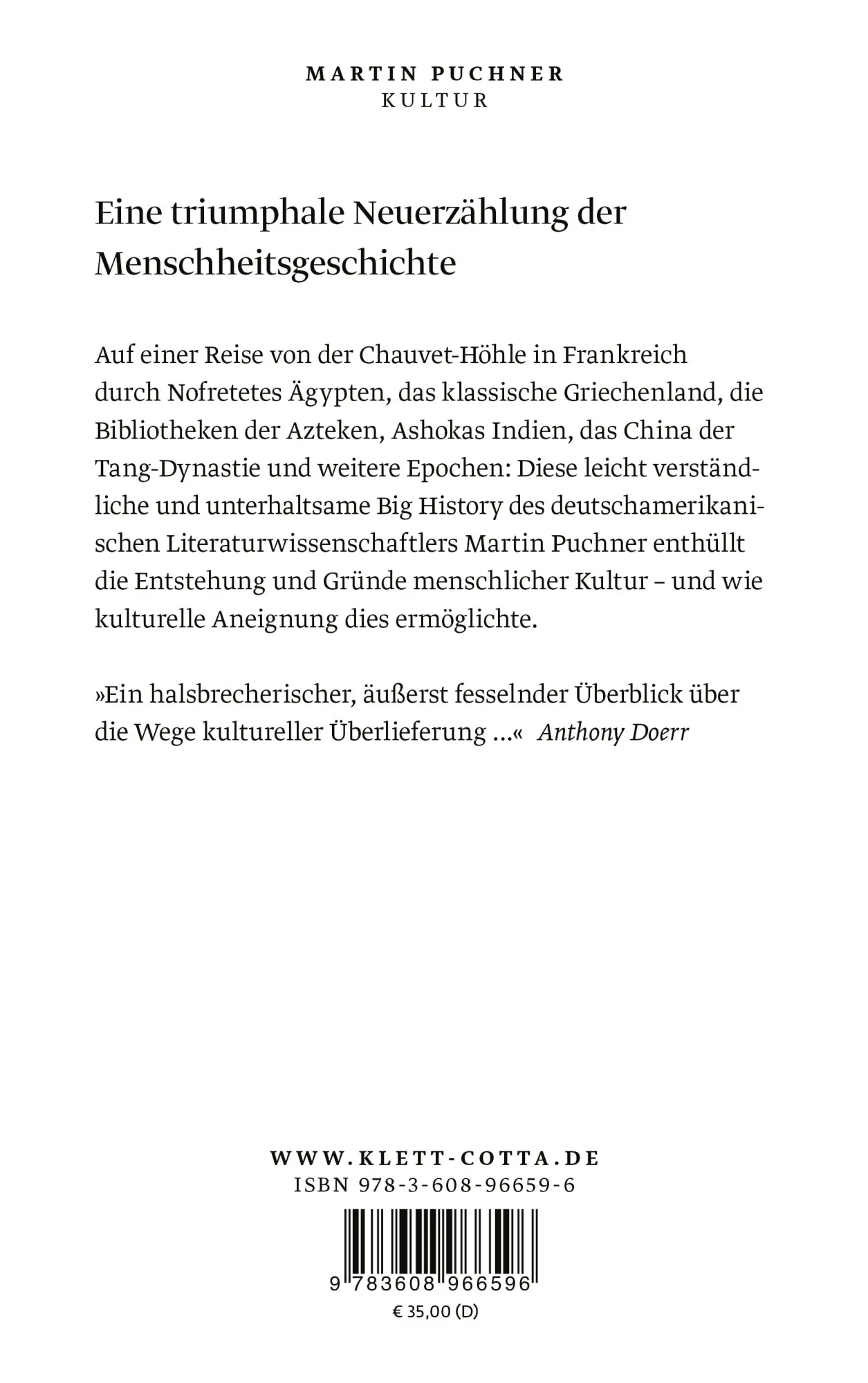 Rückseite: 9783608966596 | Kultur | Eine neue Geschichte der Welt | Martin Puchner | Buch | 2025