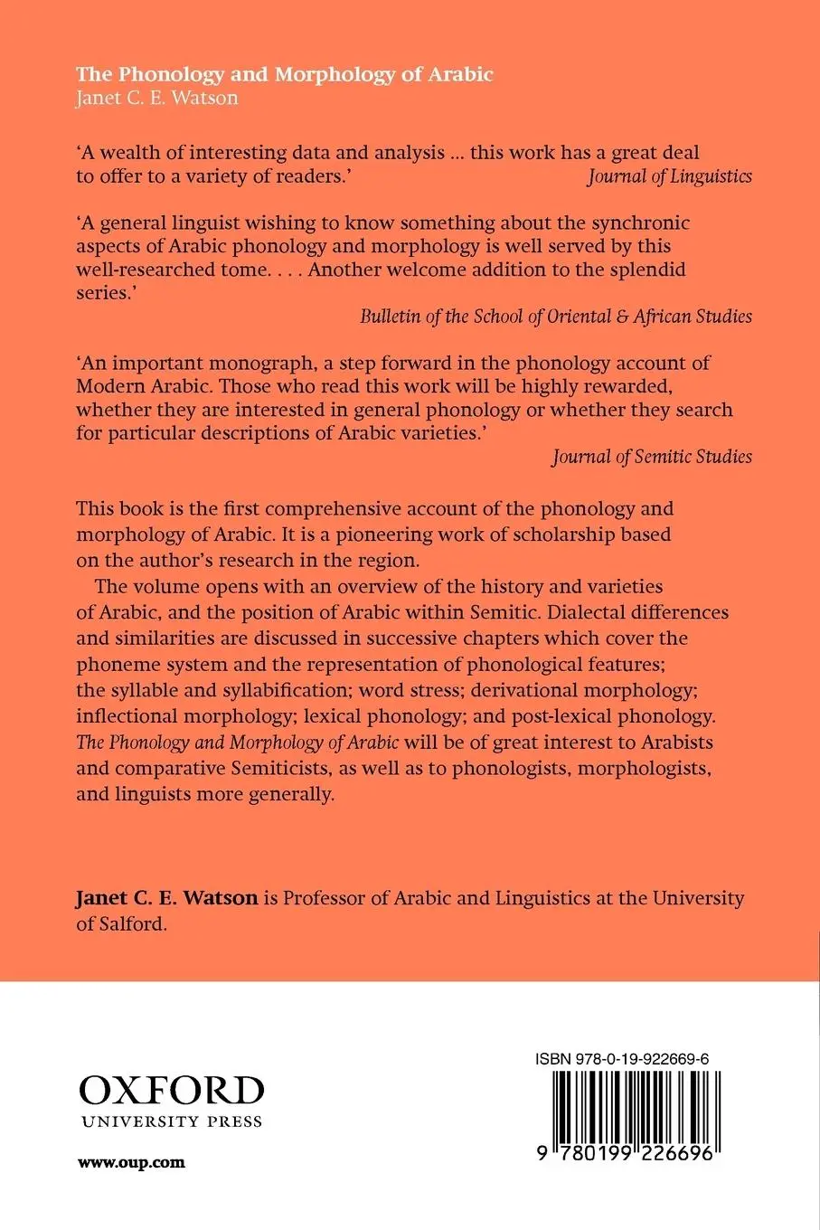 Rückseite: 9780199226696 | The Phonology and Morphology of Arabic | Janet C. E. Watson | Buch