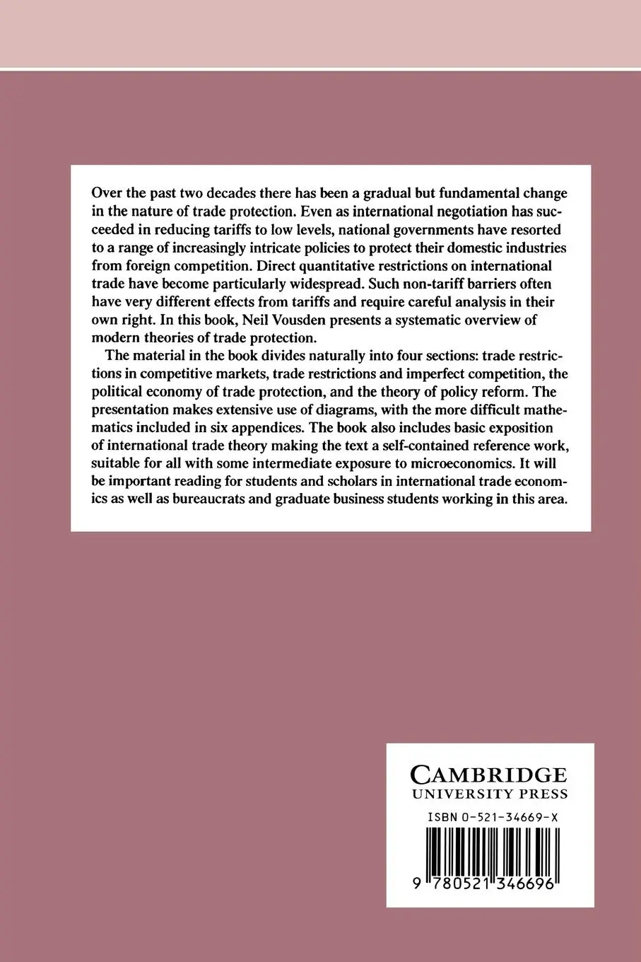 Rückseite: 9780521346696 | The Economics of Trade Protection | Neil Vousden | Taschenbuch | 2002
