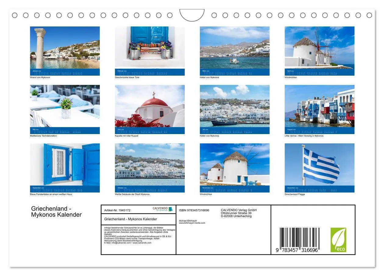 Bild: 9783457316696 | Griechenland - Mykonos Kalender (Wandkalender 2026 DIN A4 quer),...