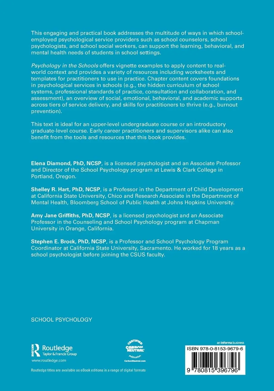 Rückseite: 9780815396796 | Psychology in the Schools | Elena Diamond (u. a.) | Taschenbuch | 2023