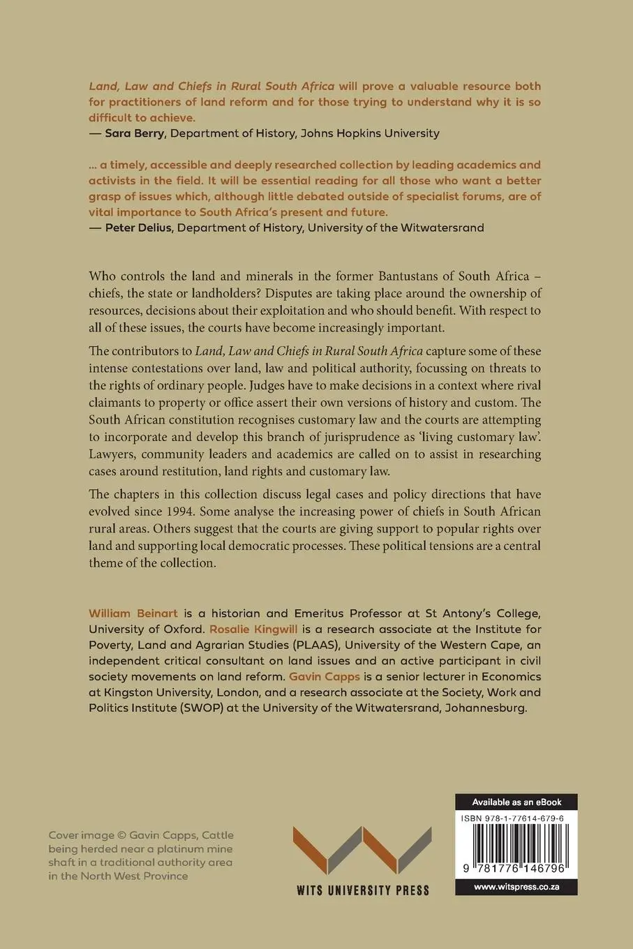 Rückseite: 9781776146796 | Land, Law and Chiefs in Rural South Africa | William Beinart (u. a.)