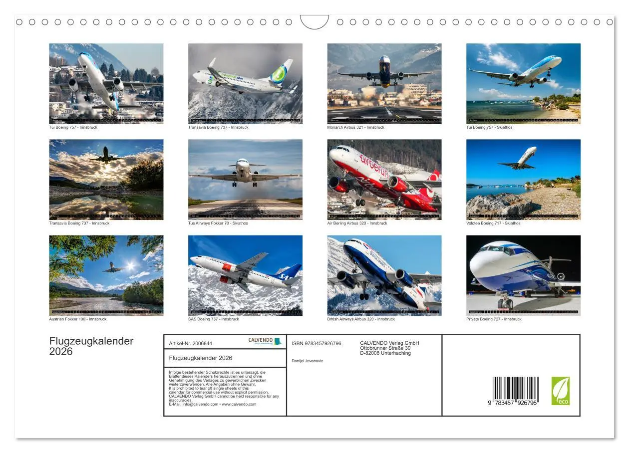 Bild: 9783457926796 | Flugzeugkalender 2026 (Wandkalender 2026 DIN A3 quer), CALVENDO...