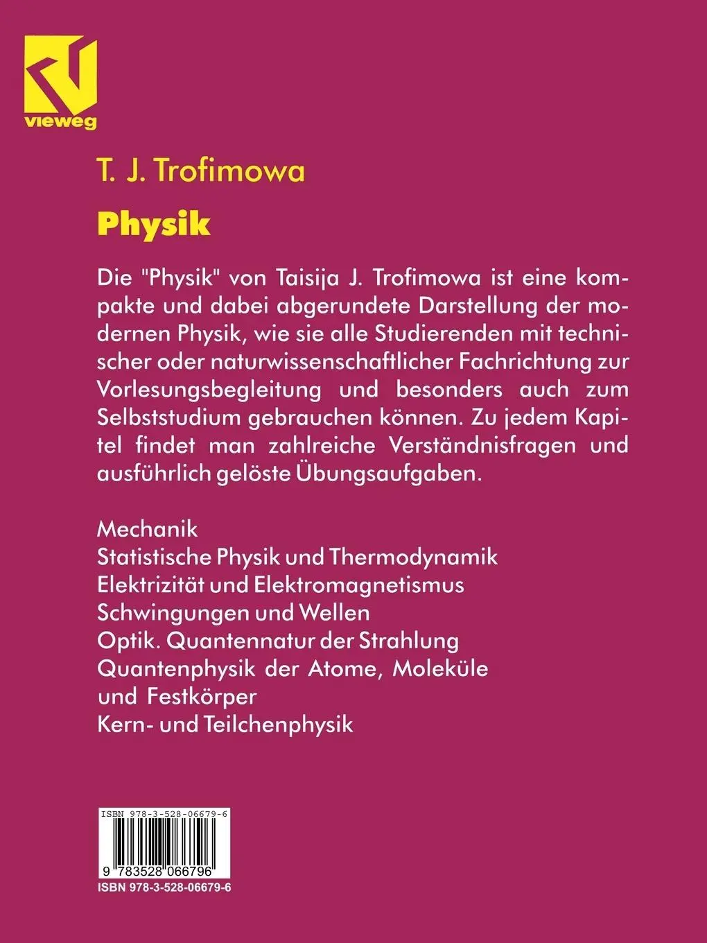 Rückseite: 9783528066796 | Physik | Taissija I. Trofimowa | Taschenbuch | Paperback | xii | 1997
