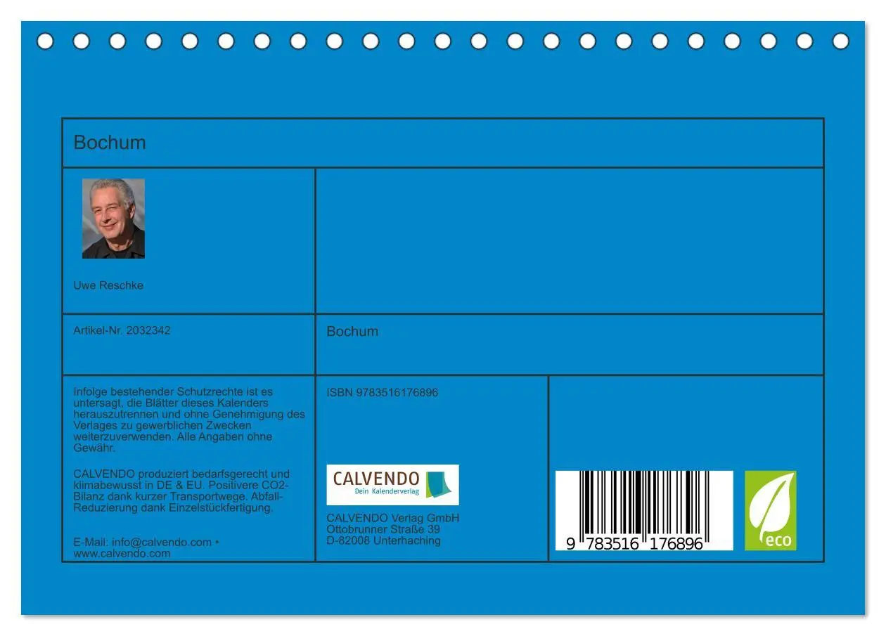 Bild: 9783516176896 | Bochum (Tischkalender 2026 DIN A5 quer), CALVENDO Monatskalender