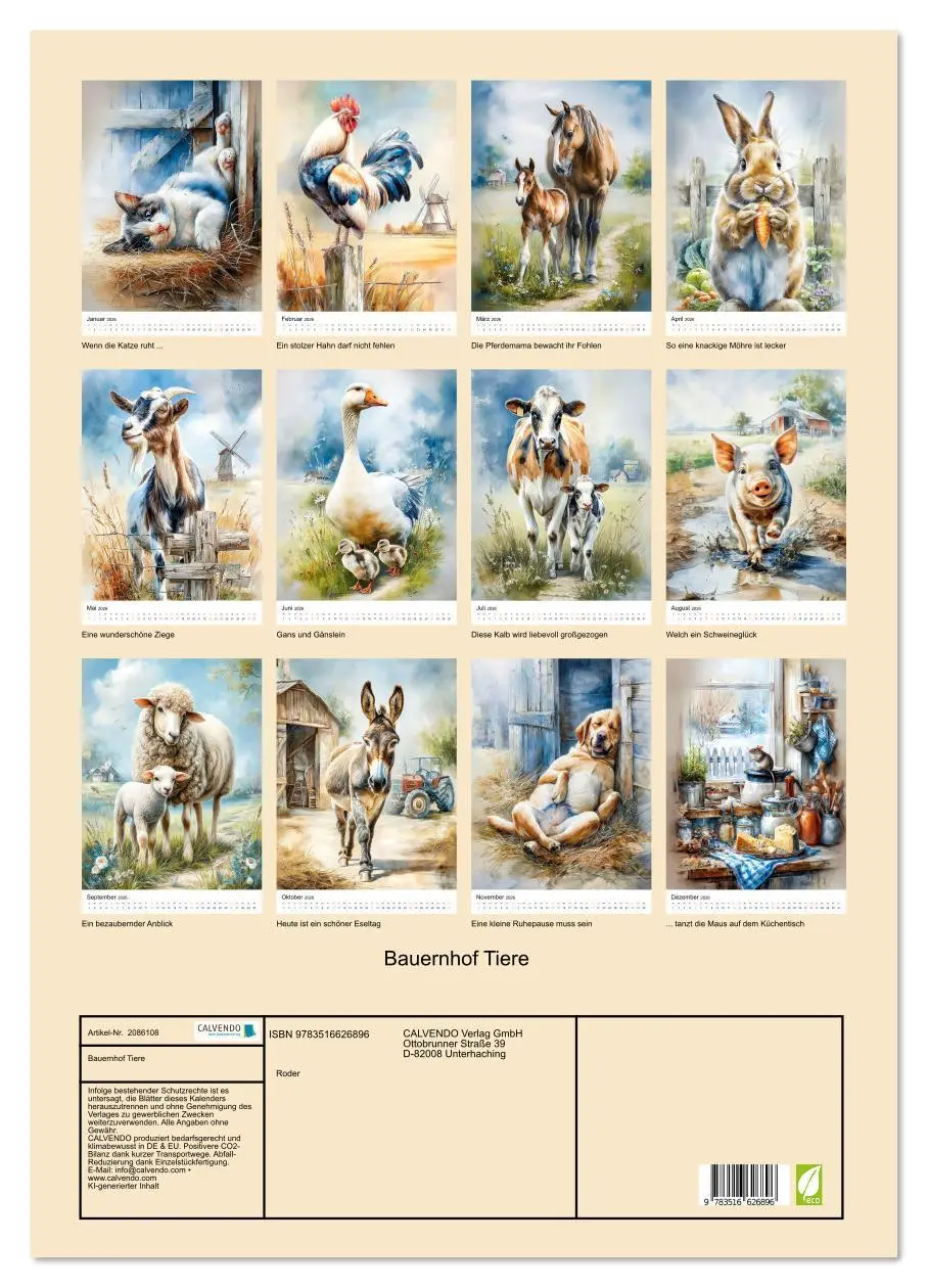 Bild: 9783516626896 | Bauernhof Tiere (Wandkalender 2026 DIN A2 hoch), CALVENDO...
