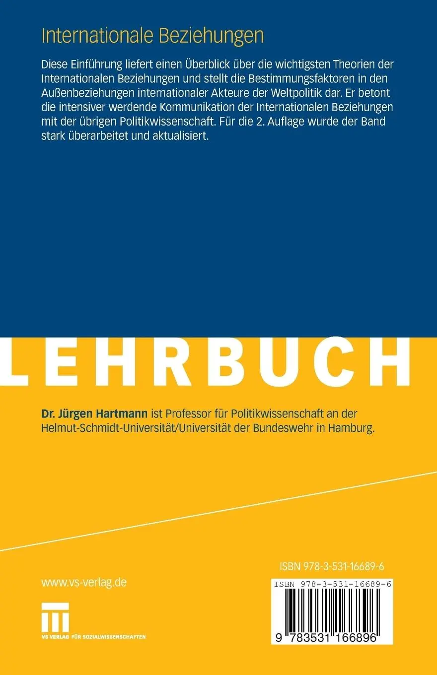 Rückseite: 9783531166896 | Internationale Beziehungen | Jürgen Hartmann | Taschenbuch | 225 S.