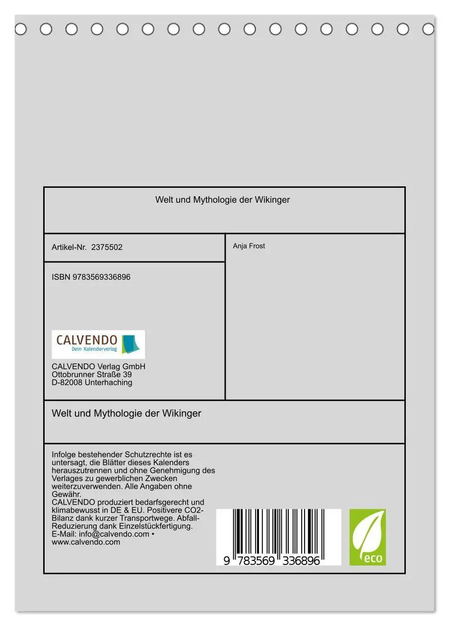 Bild: 9783569336896 | Welt und Mythologie der Wikinger (Tischkalender 2027 DIN A5 hoch),...