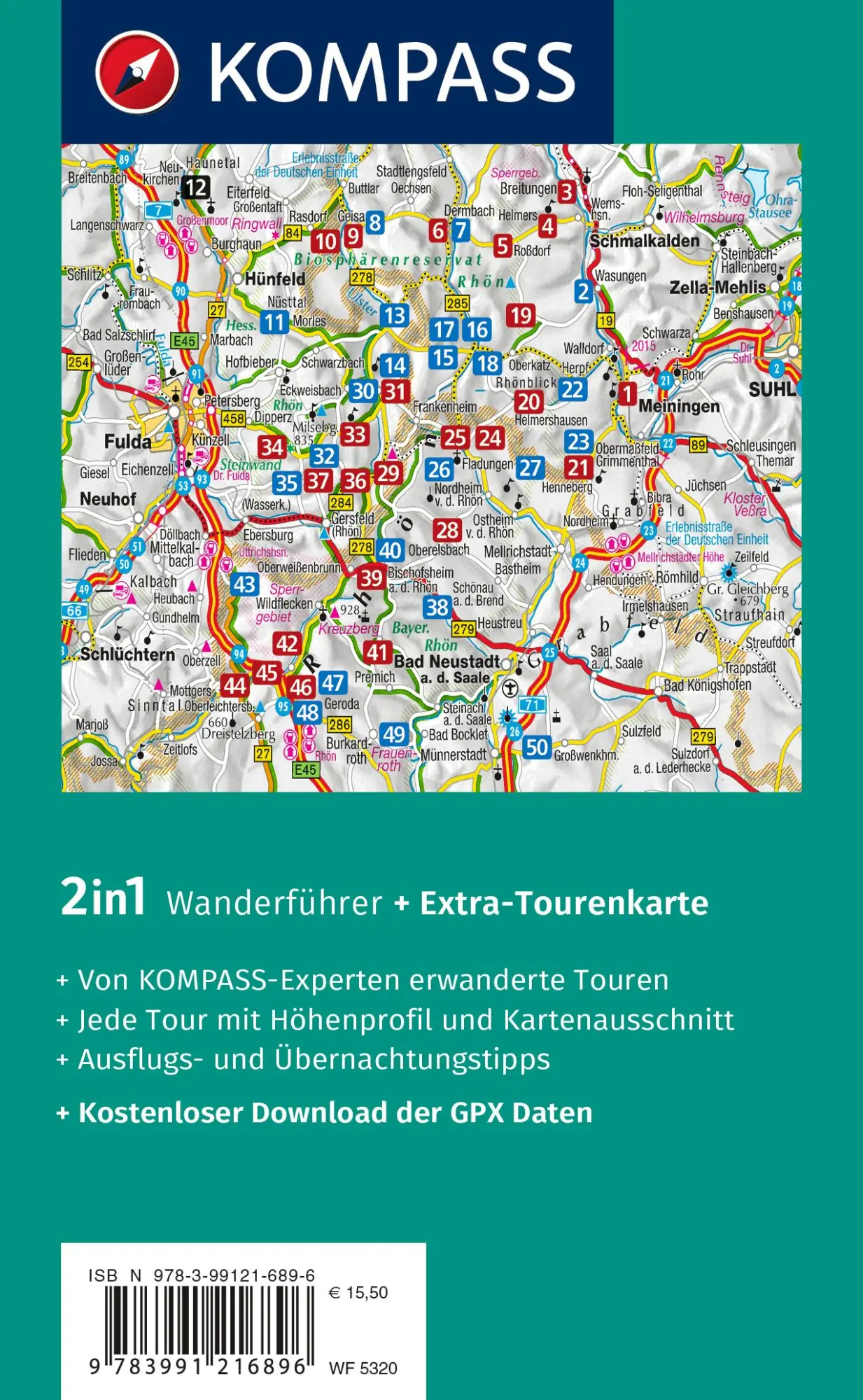 Rückseite: 9783991216896 | KOMPASS Wanderführer Rhön, 50 Touren mit Extra-Tourenkarte | Buch