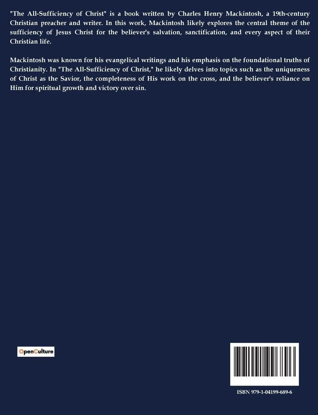 Rückseite: 9791041996896 | The All-Sufficiency of Christ | Charles Henry Mackintosh | Taschenbuch
