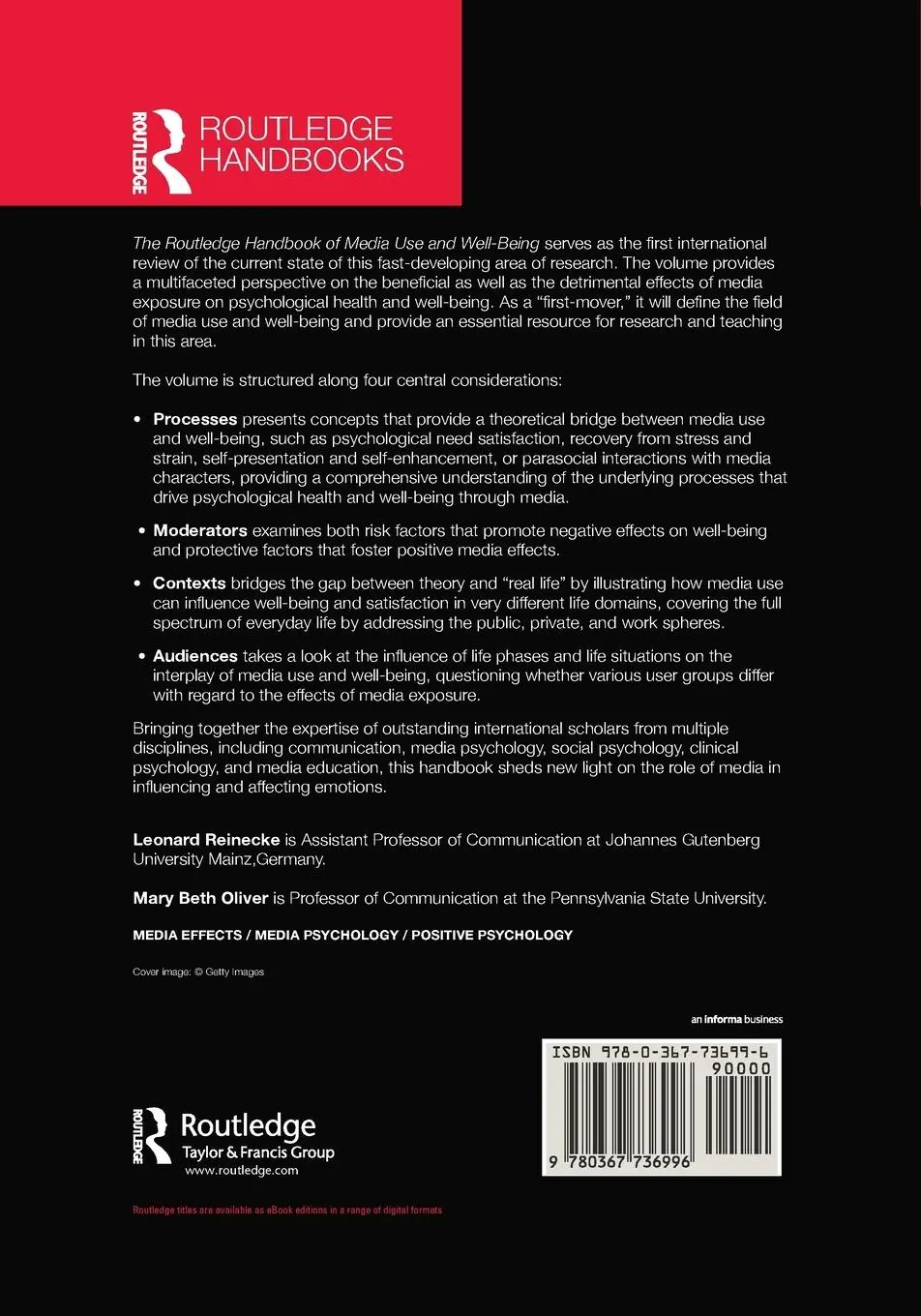 Rückseite: 9780367736996 | The Routledge Handbook of Media Use and Well-Being | Reinecke (u. a.)