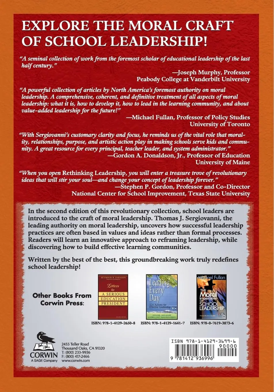 Rückseite: 9781412936996 | Rethinking Leadership | A Collection of Articles | Sergiovanni | Buch