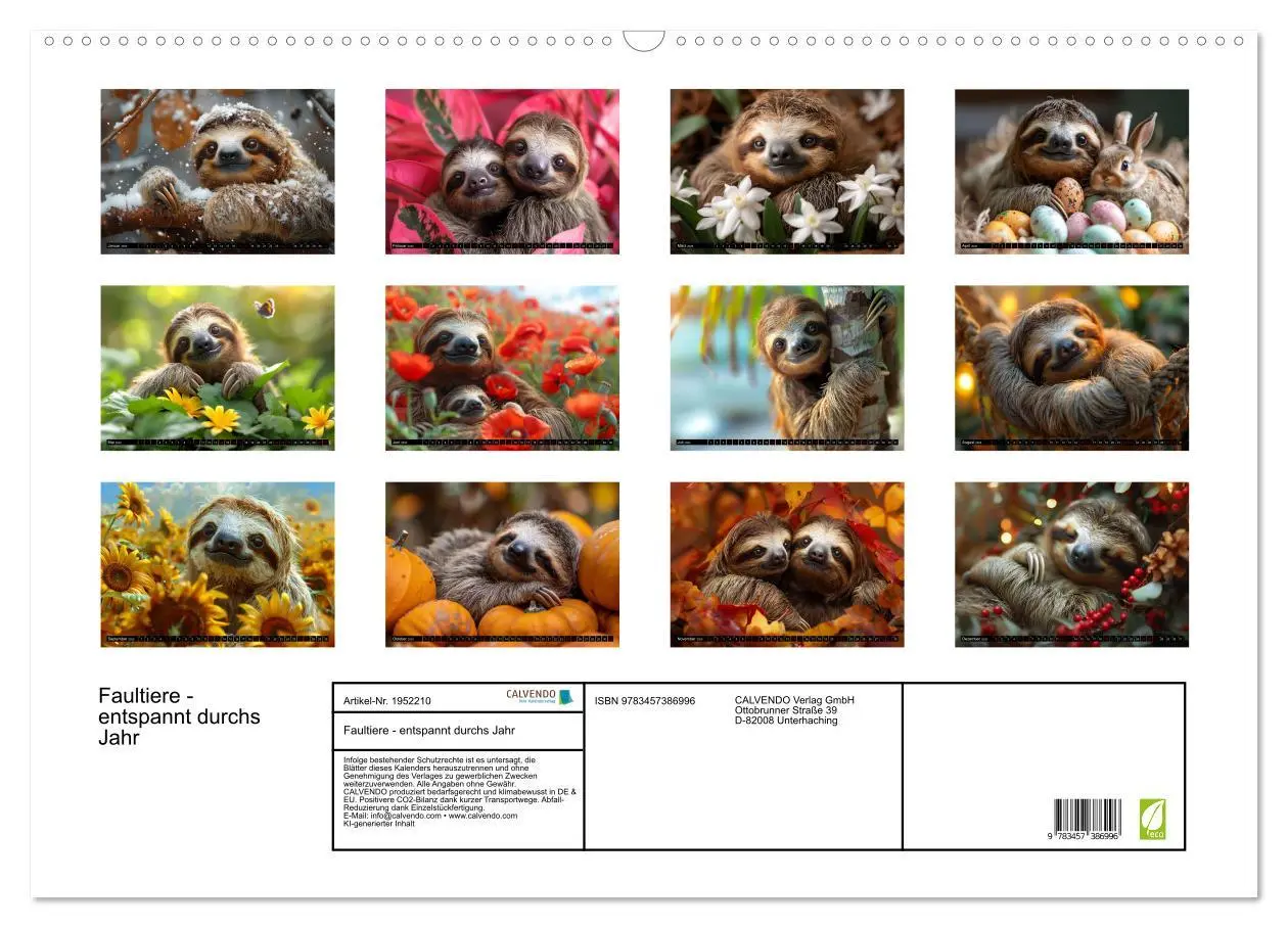 Bild: 9783457386996 | Faultiere - entspannt durchs Jahr (Wandkalender 2026 DIN A2 quer),...