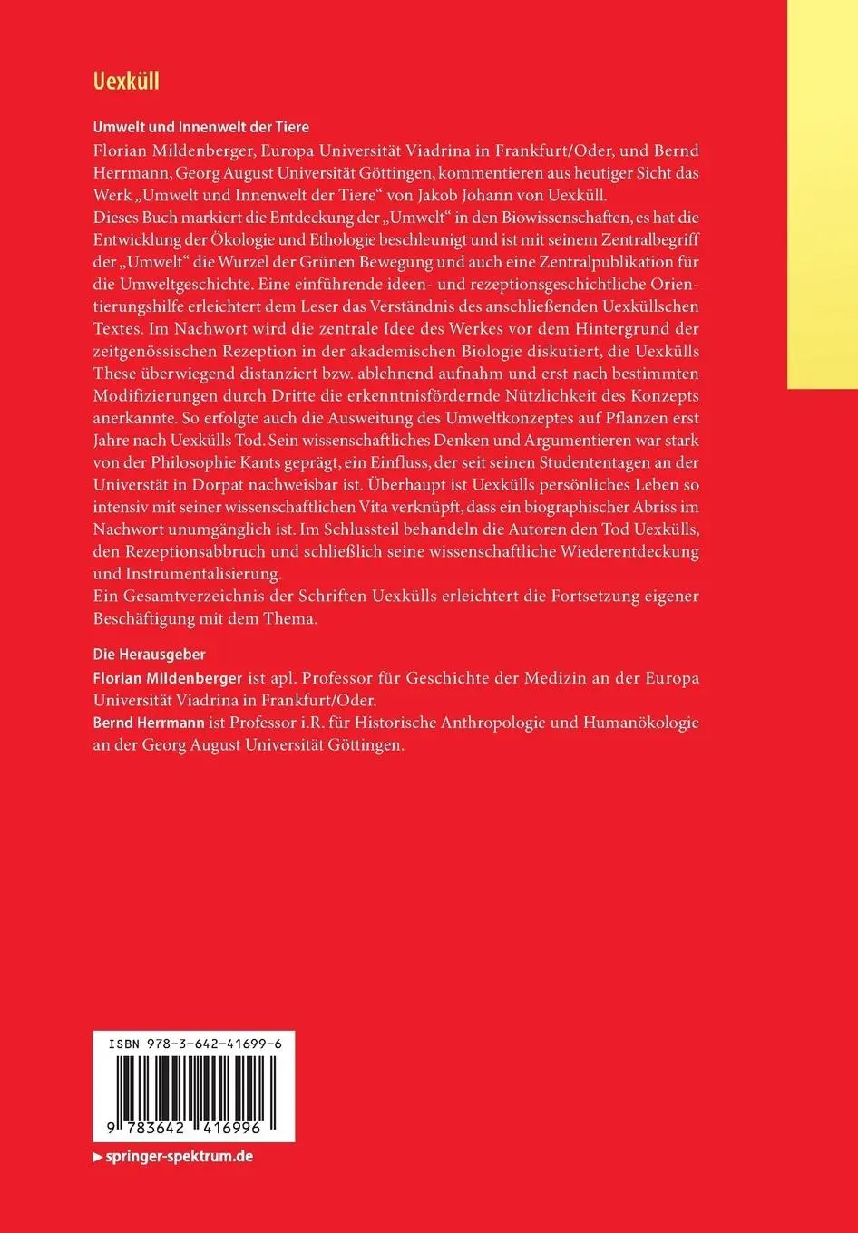 Rückseite: 9783642416996 | Uexküll | Umwelt und Innenwelt der Tiere | Bernd Herrmann (u. a.)