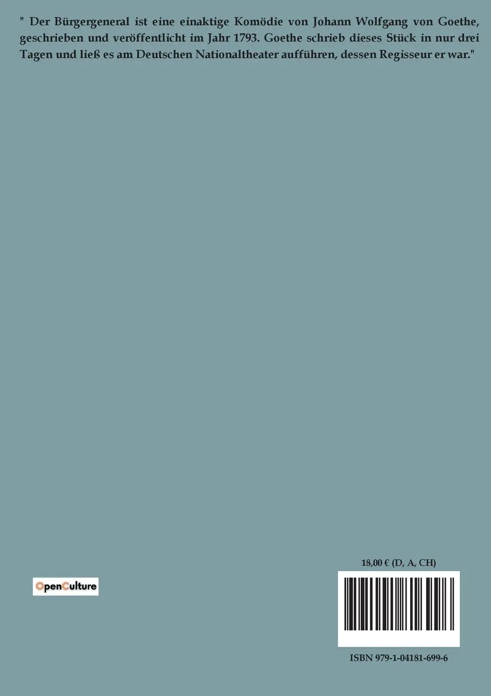 Rückseite: 9791041816996 | Der Bürgergeneral | Johann Wolfgang Goethe | Taschenbuch | 106 S.