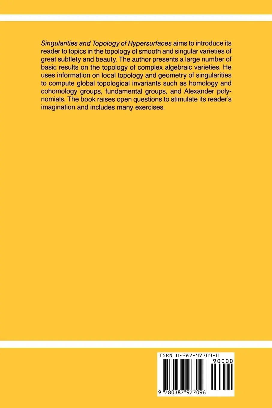 Rückseite: 9780387977096 | Singularities and Topology of Hypersurfaces | Alexandru Dimca | Buch