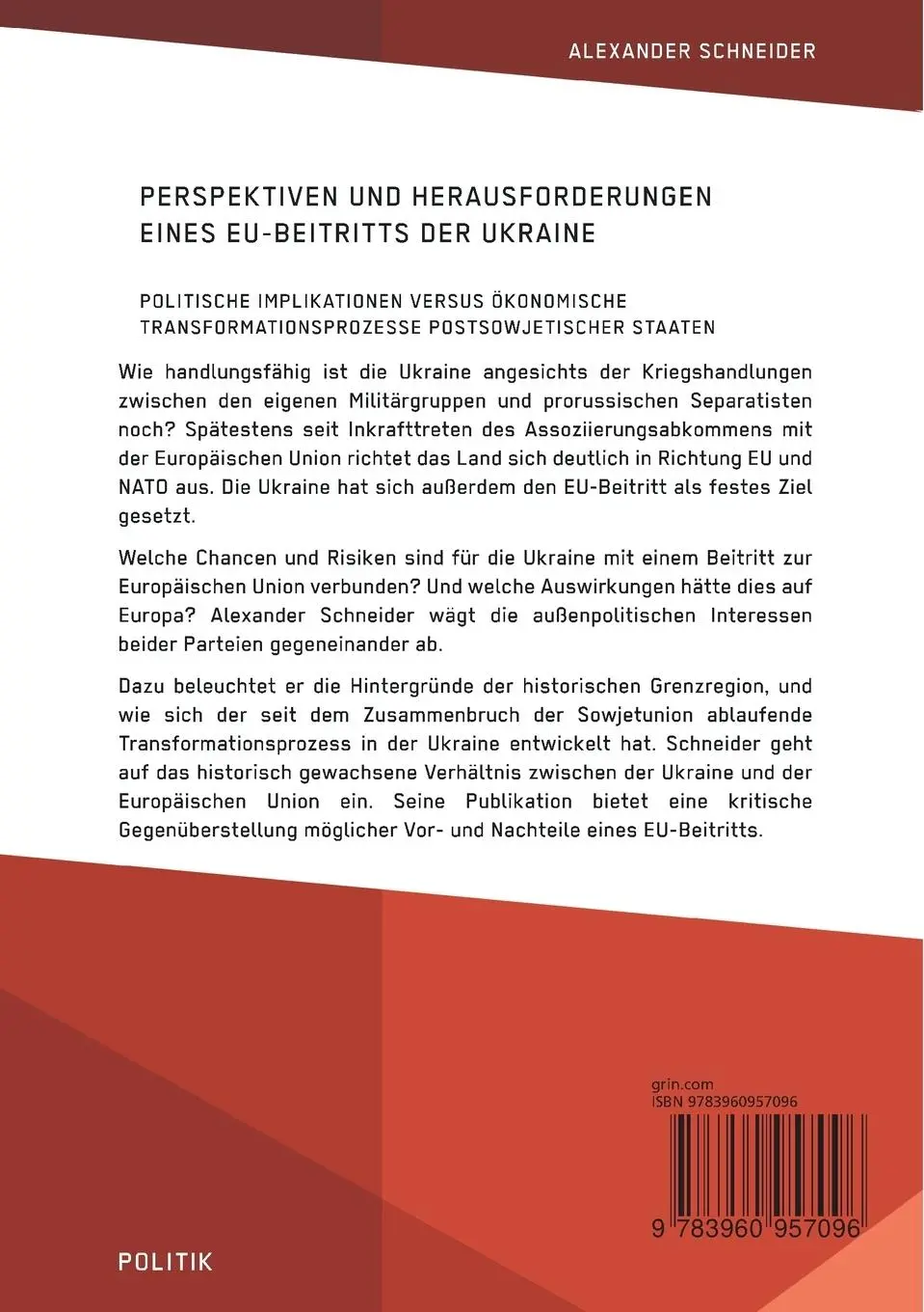 Rückseite: 9783960957096 | Perspektiven und Herausforderungen eines EU-Beitritts der Ukraine....