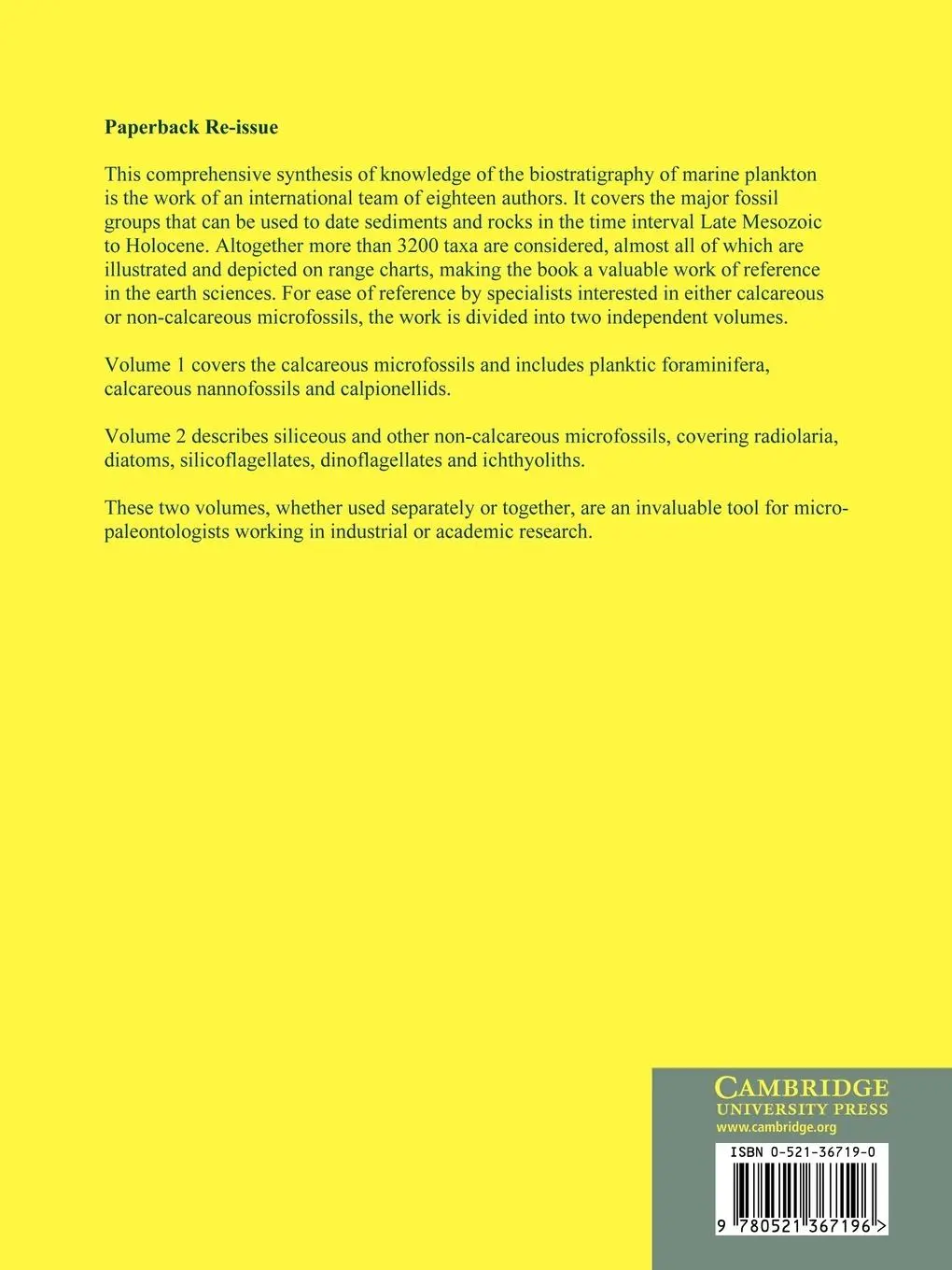 Rückseite: 9780521367196 | Plankton Stratigraphy | Volume 1 | Hans M. Bolli (u. a.) | Taschenbuch