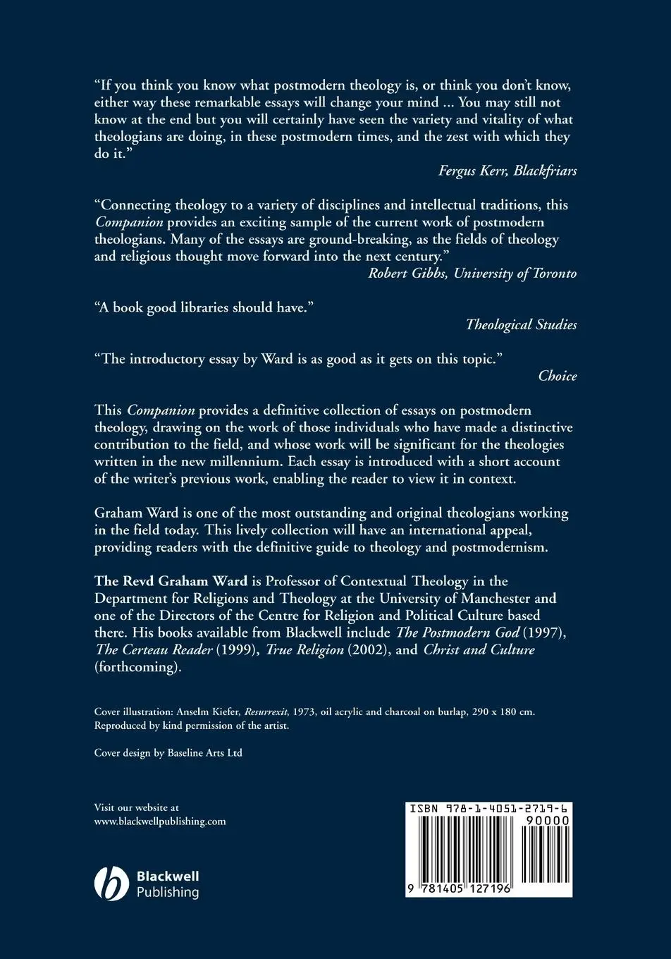 Rückseite: 9781405127196 | The Blackwell Companion to Postmodern Theology | Graham Ward | Buch