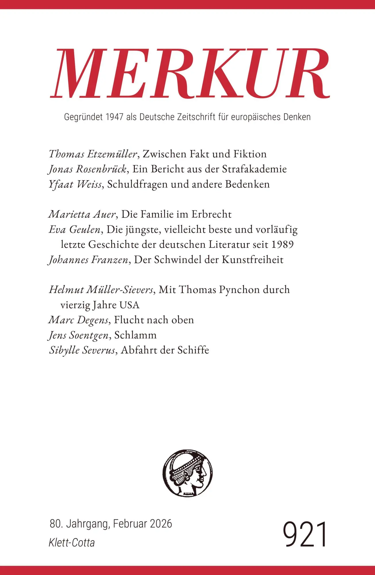 Cover: 9783608977196 | MERKUR 2/2026, Jg.80 | Nr. 921, Heft 02, Februar 2026 | Knörer (u. a.)