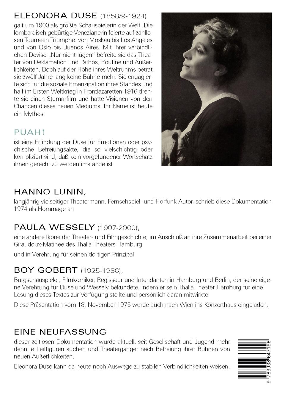 Rückseite: 9783938647196 | PUAH ! oder Eleonora Duse | Dokumente und Dialoge | Hanno Lunin | Buch
