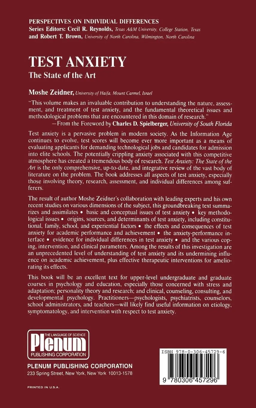 Rückseite: 9780306457296 | Test Anxiety | The State of the Art | Moshe Zeidner | Buch | xxi