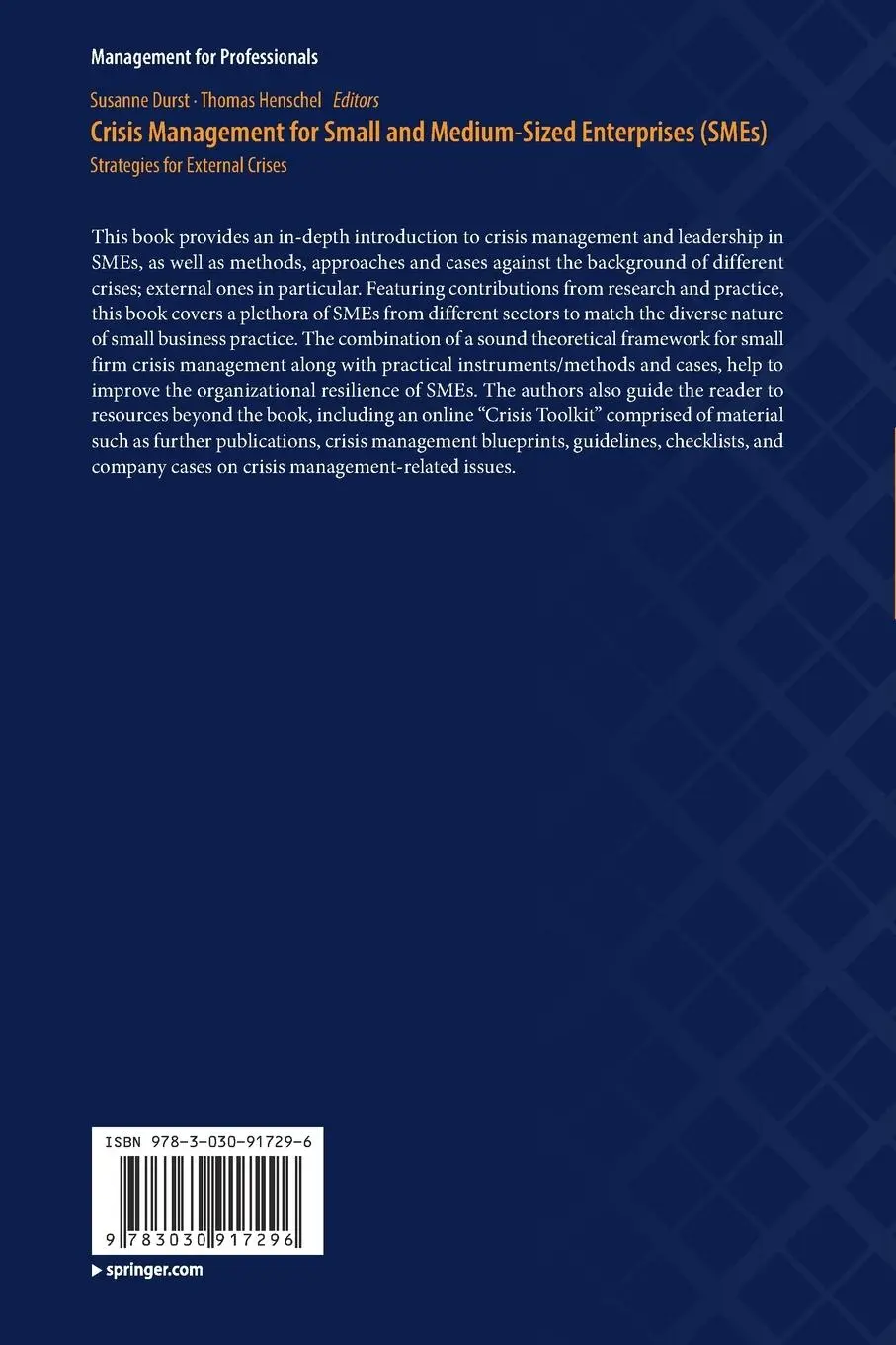 Rückseite: 9783030917296 | Crisis Management for Small and Medium-Sized Enterprises (SMEs) | Buch