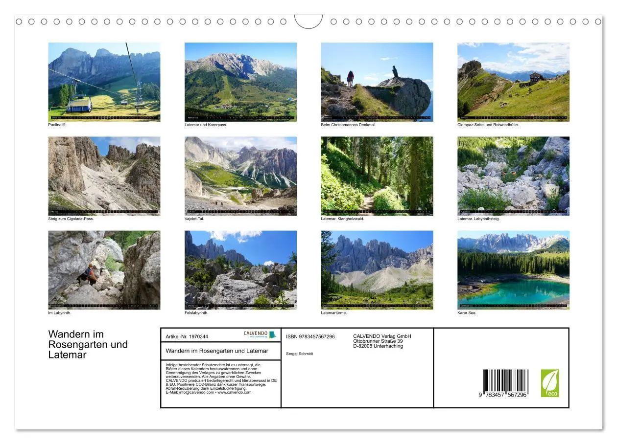 Bild: 9783457567296 | Wandern im Rosengarten und Latemar (Wandkalender 2026 DIN A3 quer),...