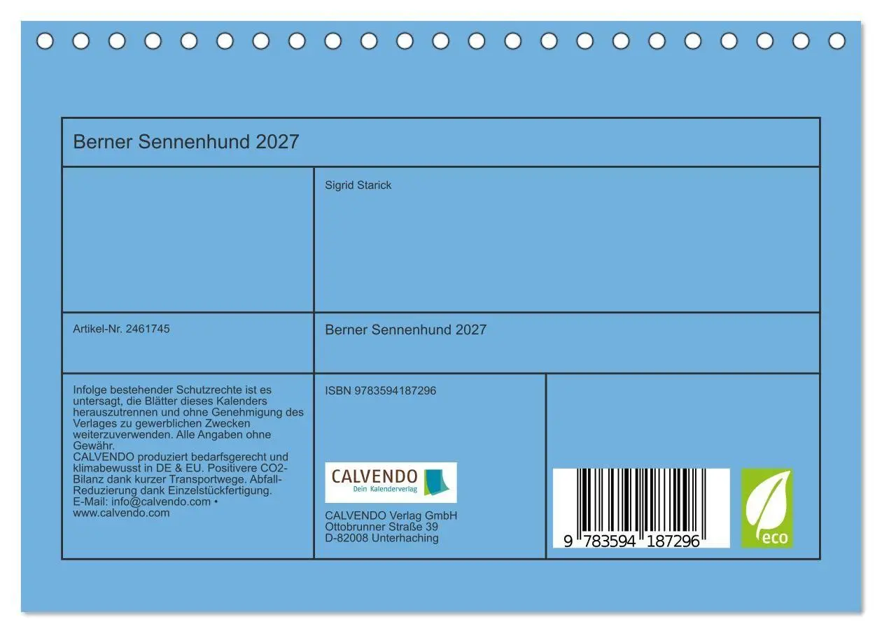 Bild: 9783594187296 | Berner Sennenhund 2027 (Tischkalender 2027 DIN A5 quer), CALVENDO...